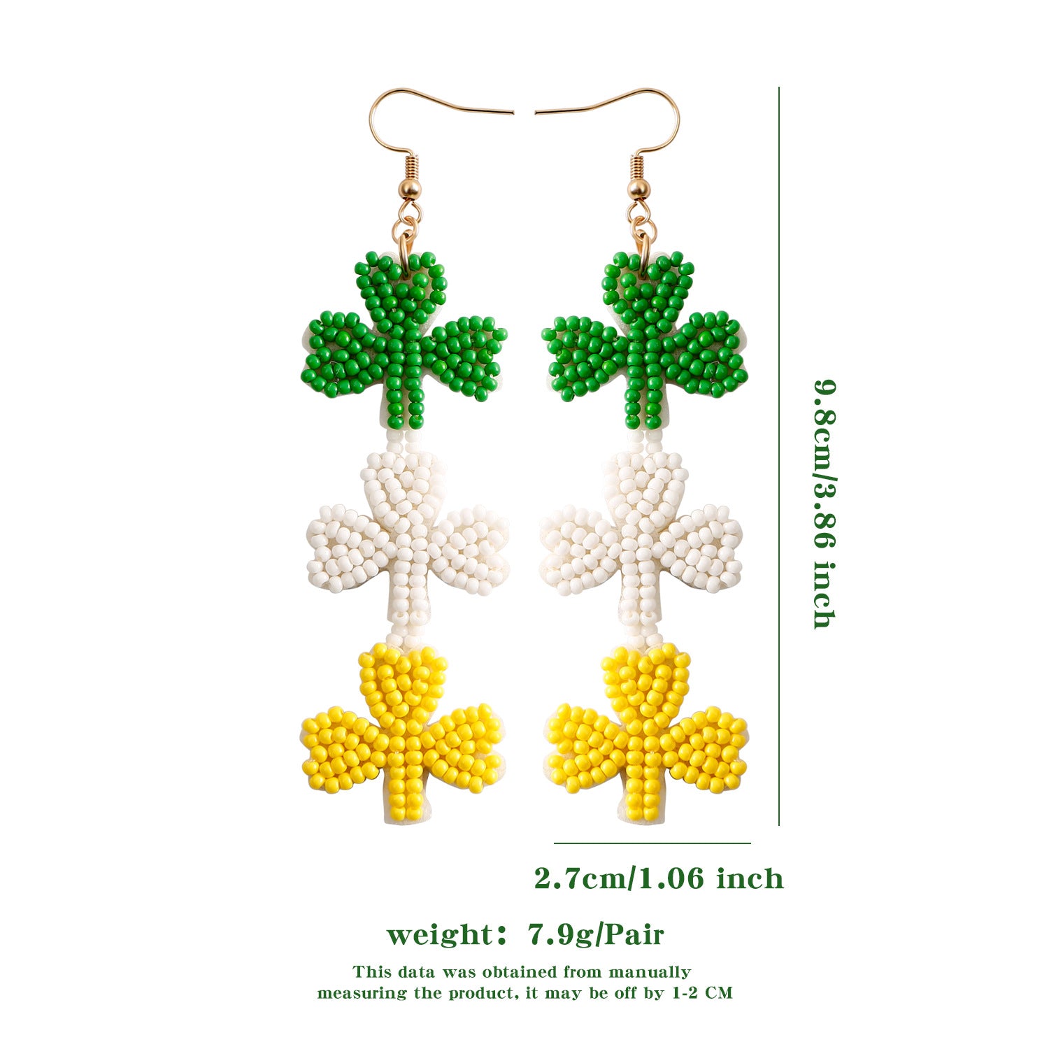 Wholesale St. Patrick's Day Shamrock Tricolor Rice Beads Earrings