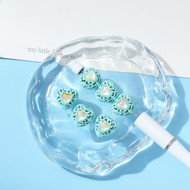 Wholesale 10pcs Alloy Hollow Love Cat's Eye Straight Hole Beads