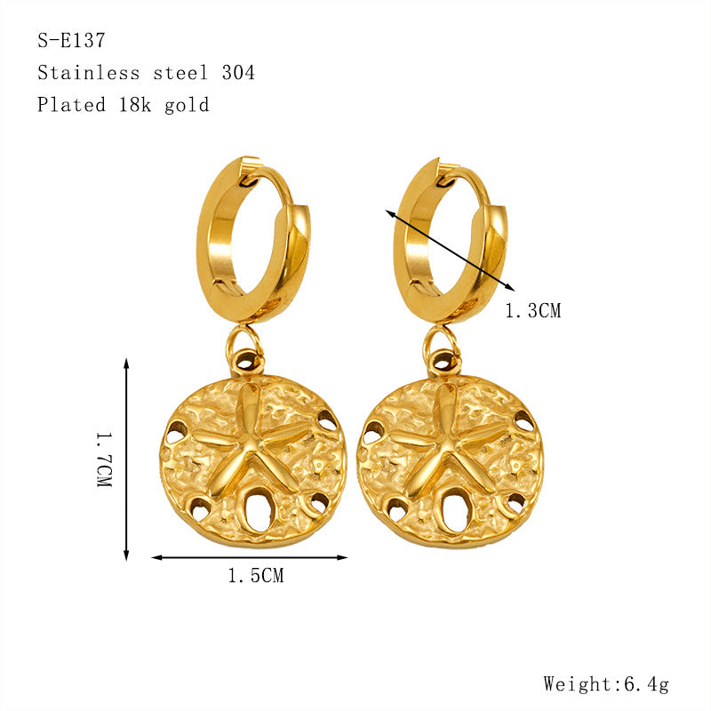 Wholesale Gold Turtle  Conch Starfish  Crab Pendant Titanium Steel Earrings