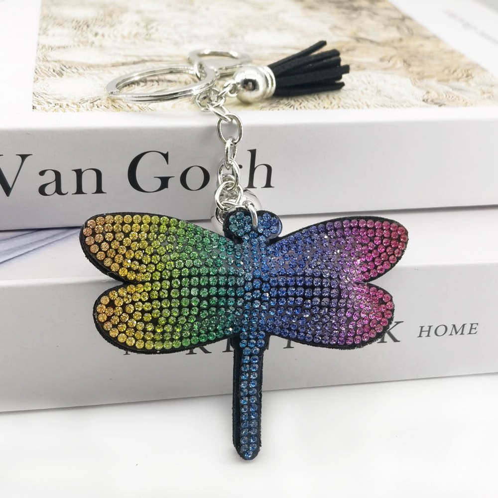 Wholesale 4pcs  cute creative dragonfly pendant rhinestone keychain