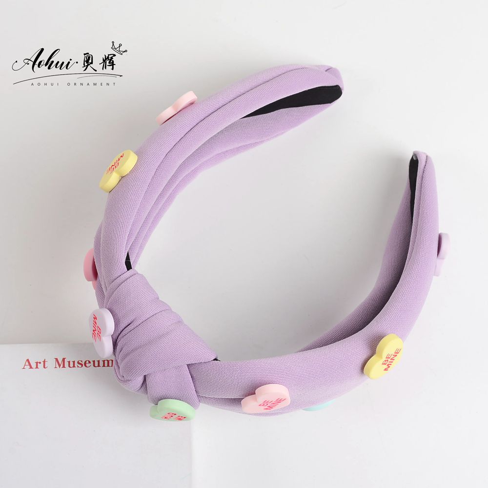 Wholesale red pink inlaid love Valentine's Day wide-brimmed knotted solid color hair accessories