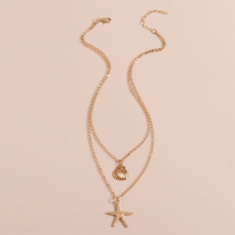Wholesale Simple beach shell starfish five-pointed star double-layer necklace