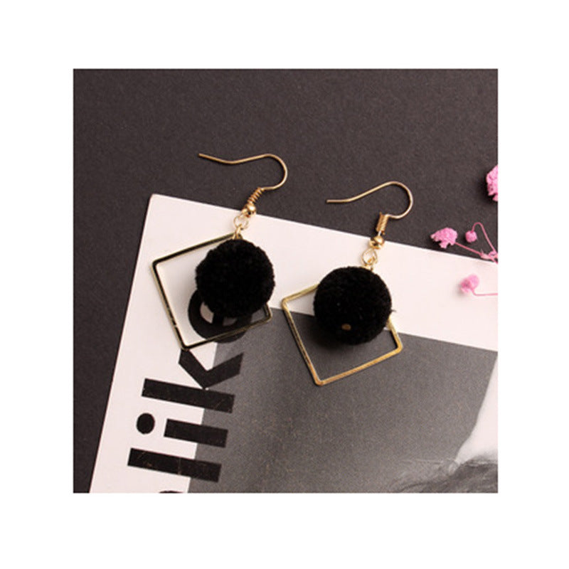 Wholesale Khaki Geometric Diamond Pom Pom Earrings
