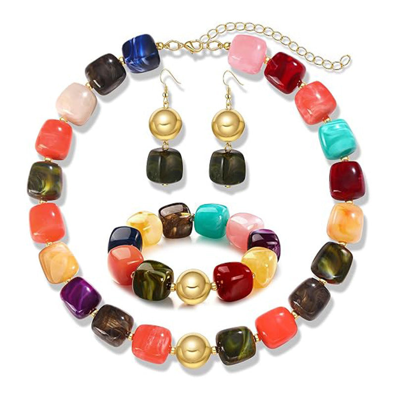Wholesale Resin Beaded Bohemian Jewelry Set For Women Trendy Beach Vacation Fashion Accessory