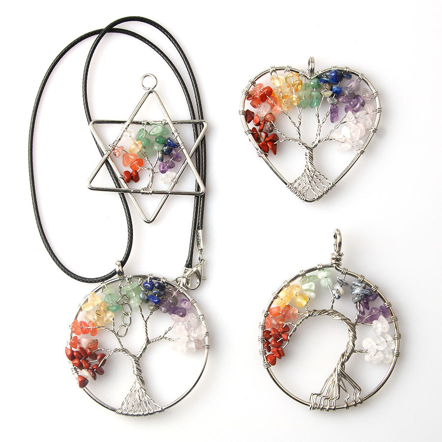 Wholesale 5pcs Crystal Natural Stone Love Shape Round Handmade Pendant Necklace