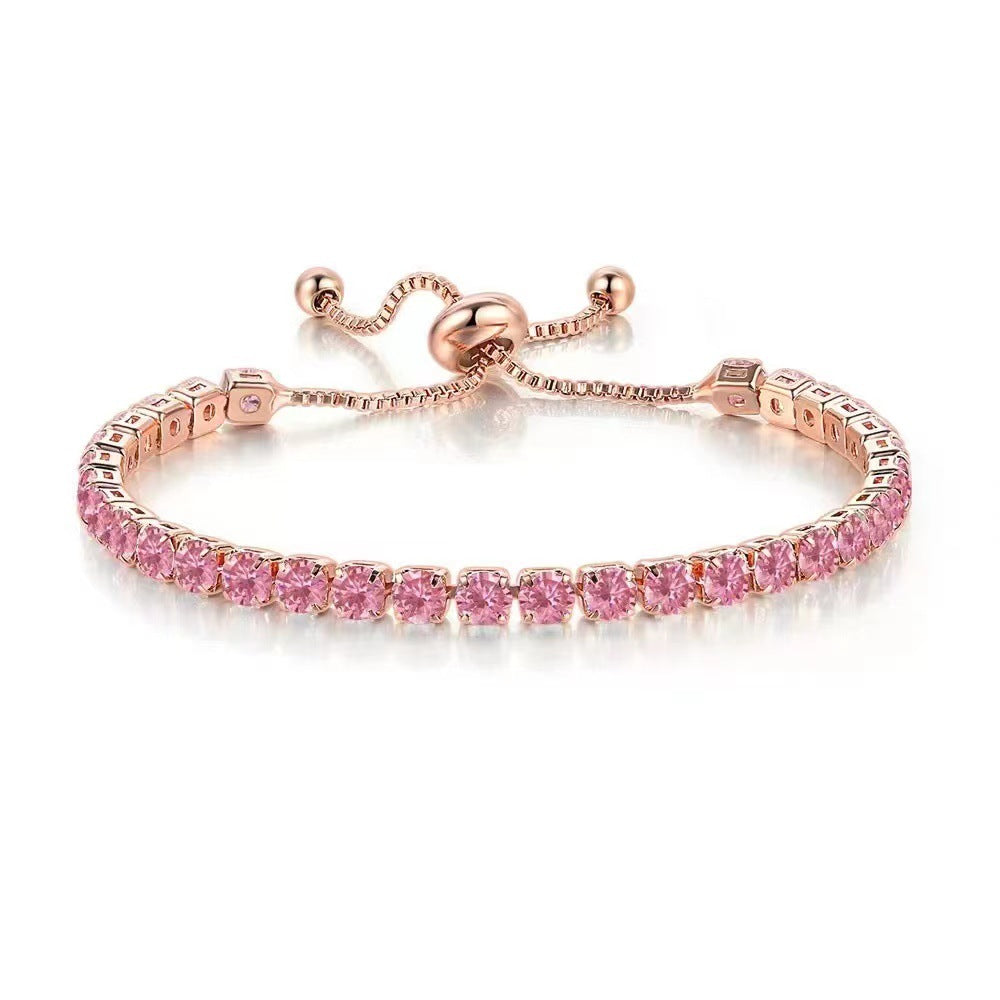 Wholesale 4mm round single row full diamond adjustable crystal tennis birthstone copper bracelet