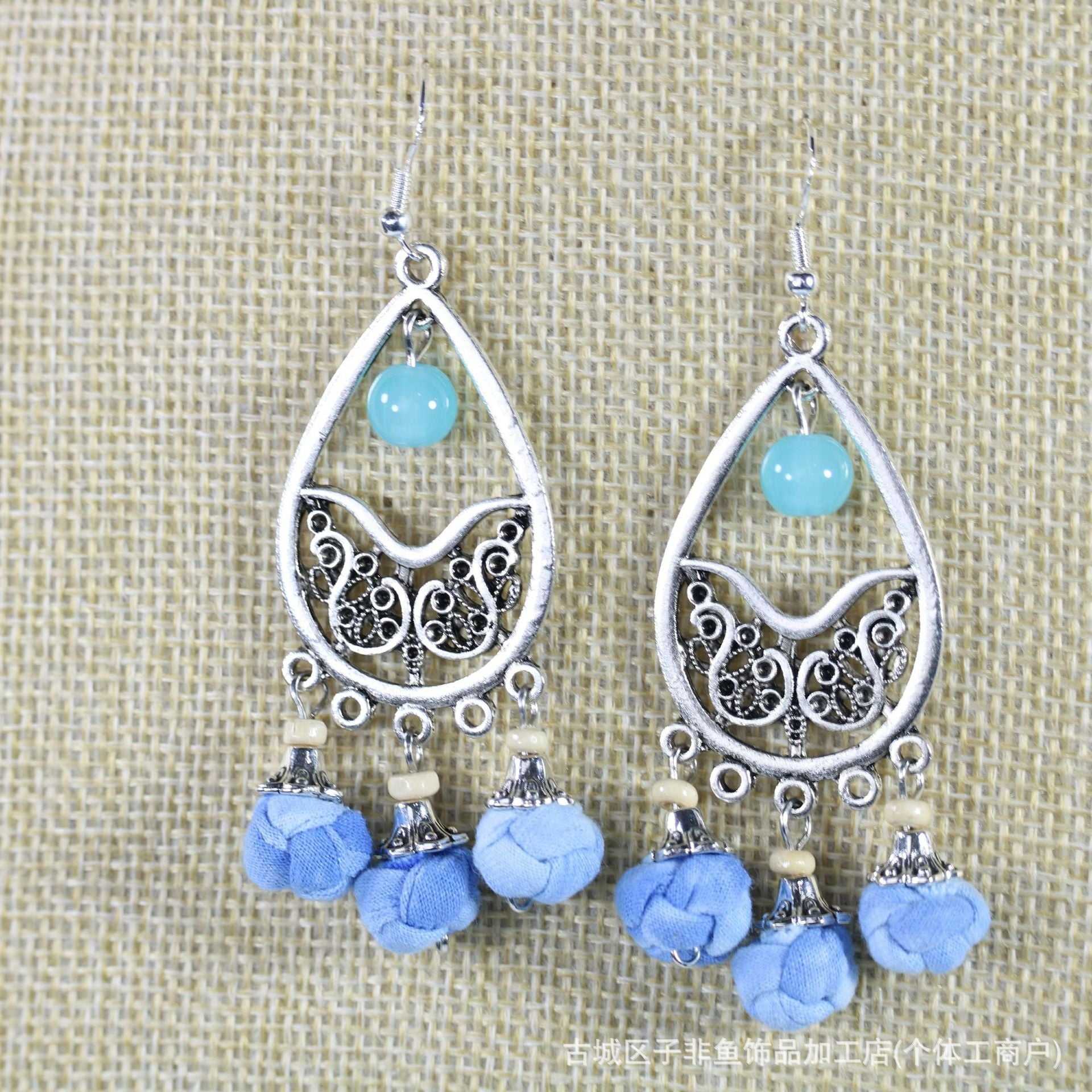 Wholesale Ethnic Style Tie-Dye Style Blue-Dyed Fabric Handmade Earrings