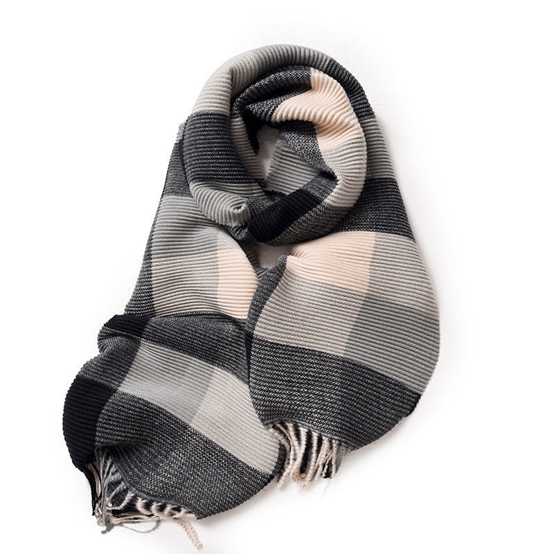 Wholesale Pleated Plaid Imitation Cashmere Warm Scarf