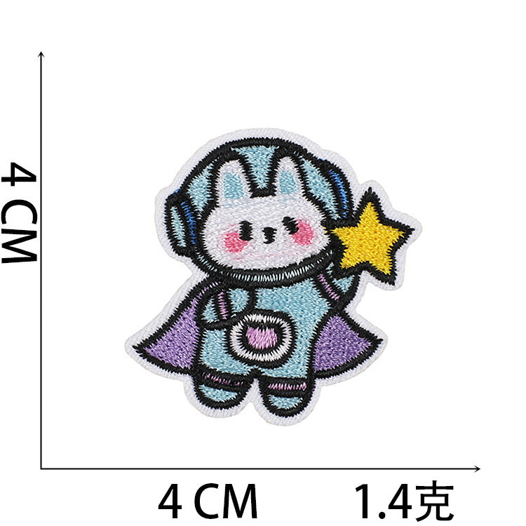Wholesale Polyester Embroidered Astronaut Rabbit Patch For Clothing Space Bunny Decorative Applique Self Adhesive Gift Resale