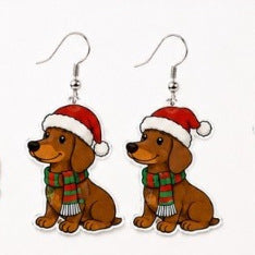 Wholesale Trendy Acrylic Pendant Earrings Reindeer Dachshund Red Green Contrast Jewelry Accessory