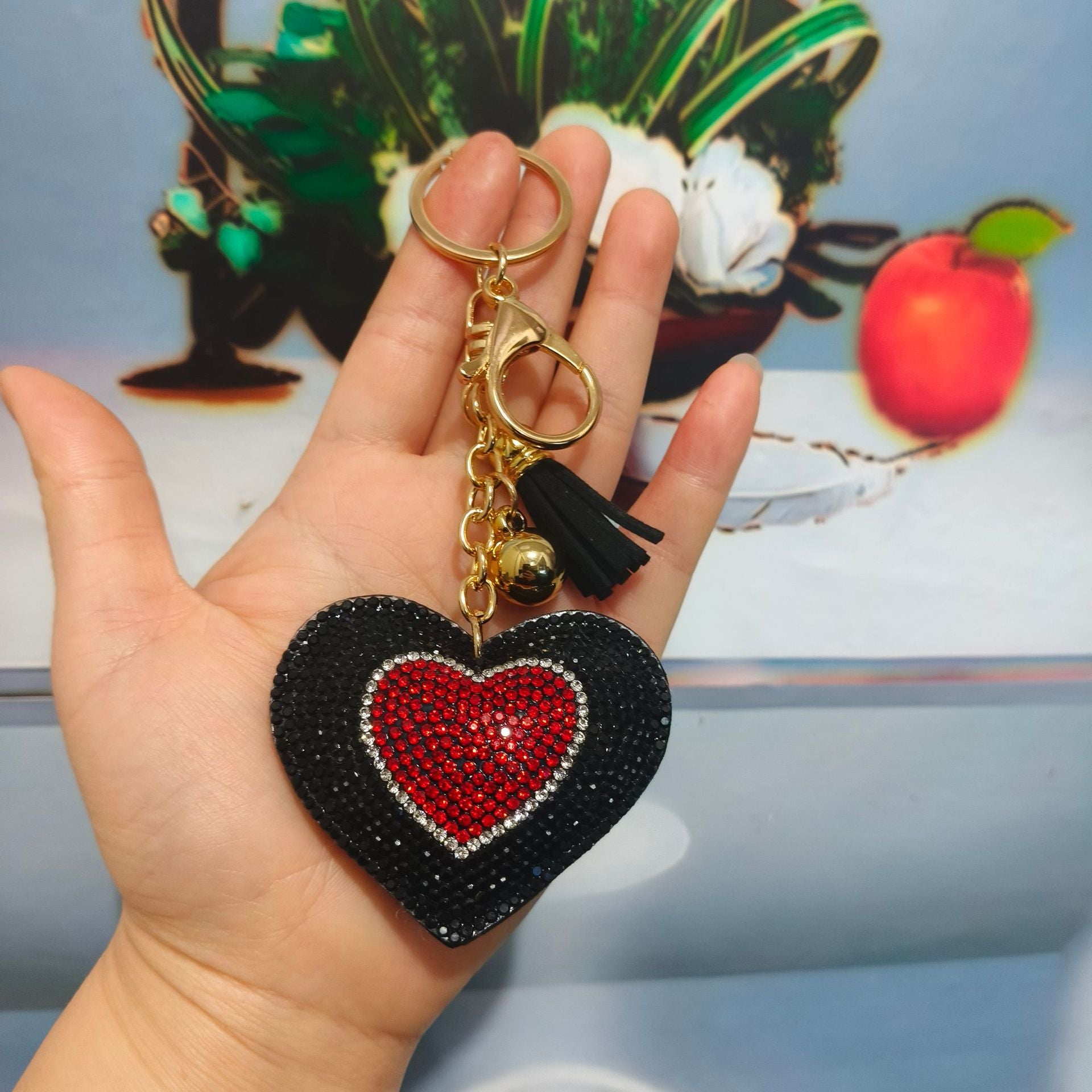 Wholesale Heart-shaped Rhinestone Leather Keychain