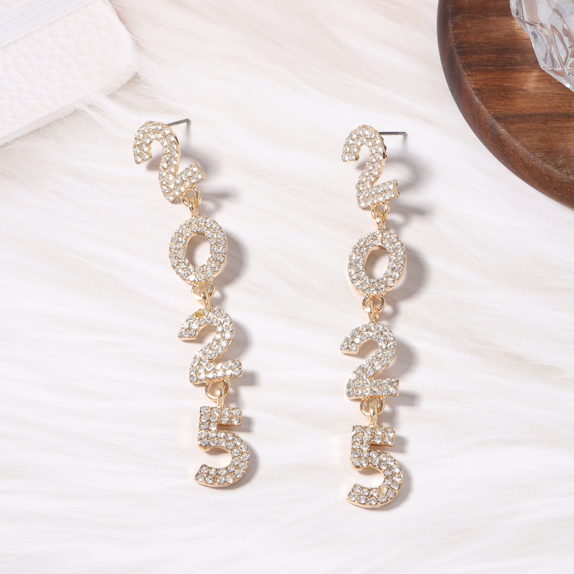 Wholesale New Year Full Diamond 2025 Digital Alloy Long High-end Niche Exquisite Versatile Earrings