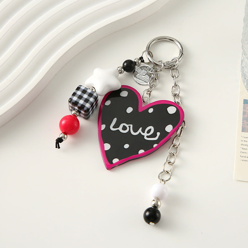 Wholesale Dopamine plaid heart-shaped letter bead star keychain