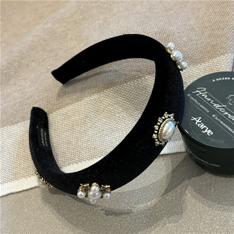 Wholesale Retro court style Baroque pearl headband French wide-rim high skull headband