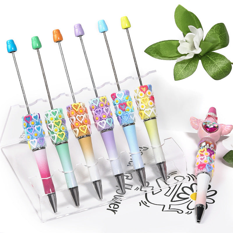 Wholesale 10pcs Wholesale 10pcs Beadable Pensdiy Resin Heart Daisy Baby's Breath Bead Pen