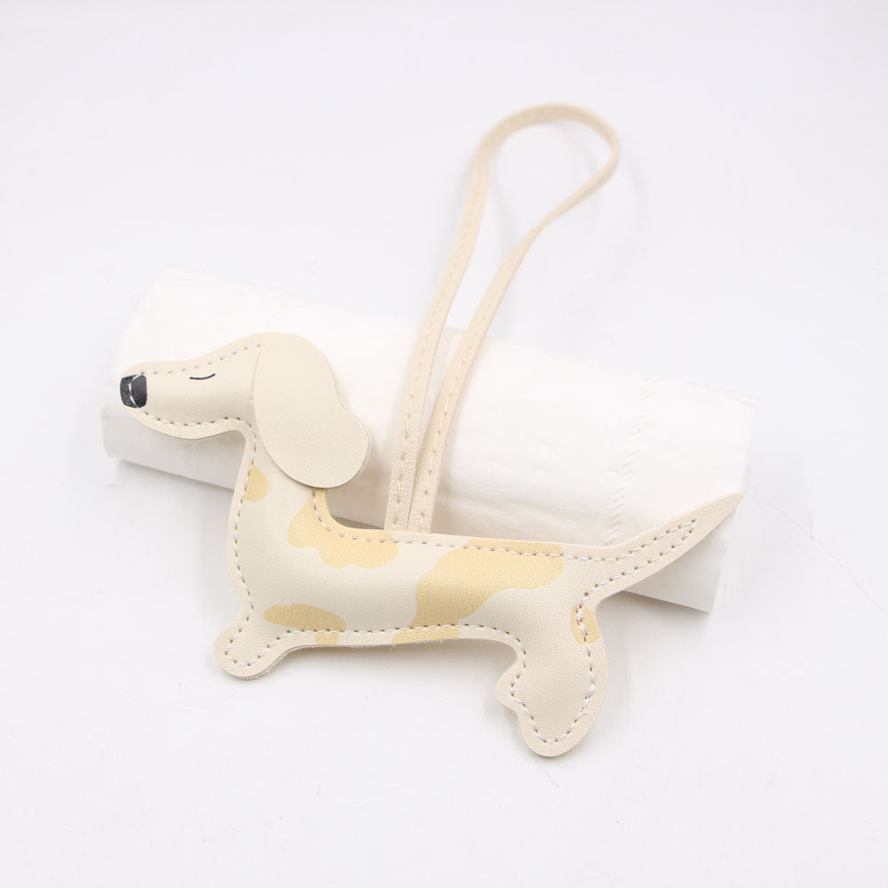 Wholesale Chic Double Sided Printed Dachshund Pendant Artificial Leather Bag Charm Keychain Accessory