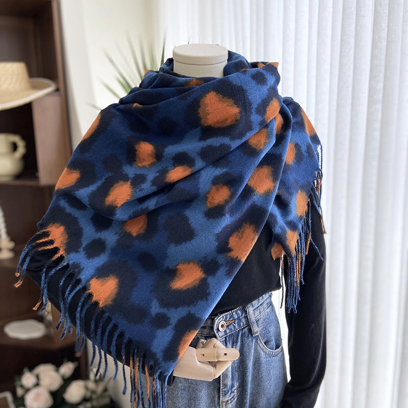 Wholesale Autumn and Winter Leopard Print Warm Shawl Fringed Scarf