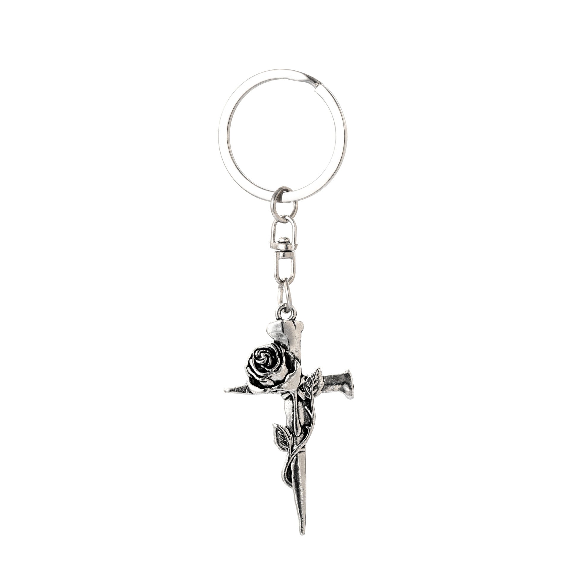 Wholesale Gothic Retro Thorn Rose Cross Keychain