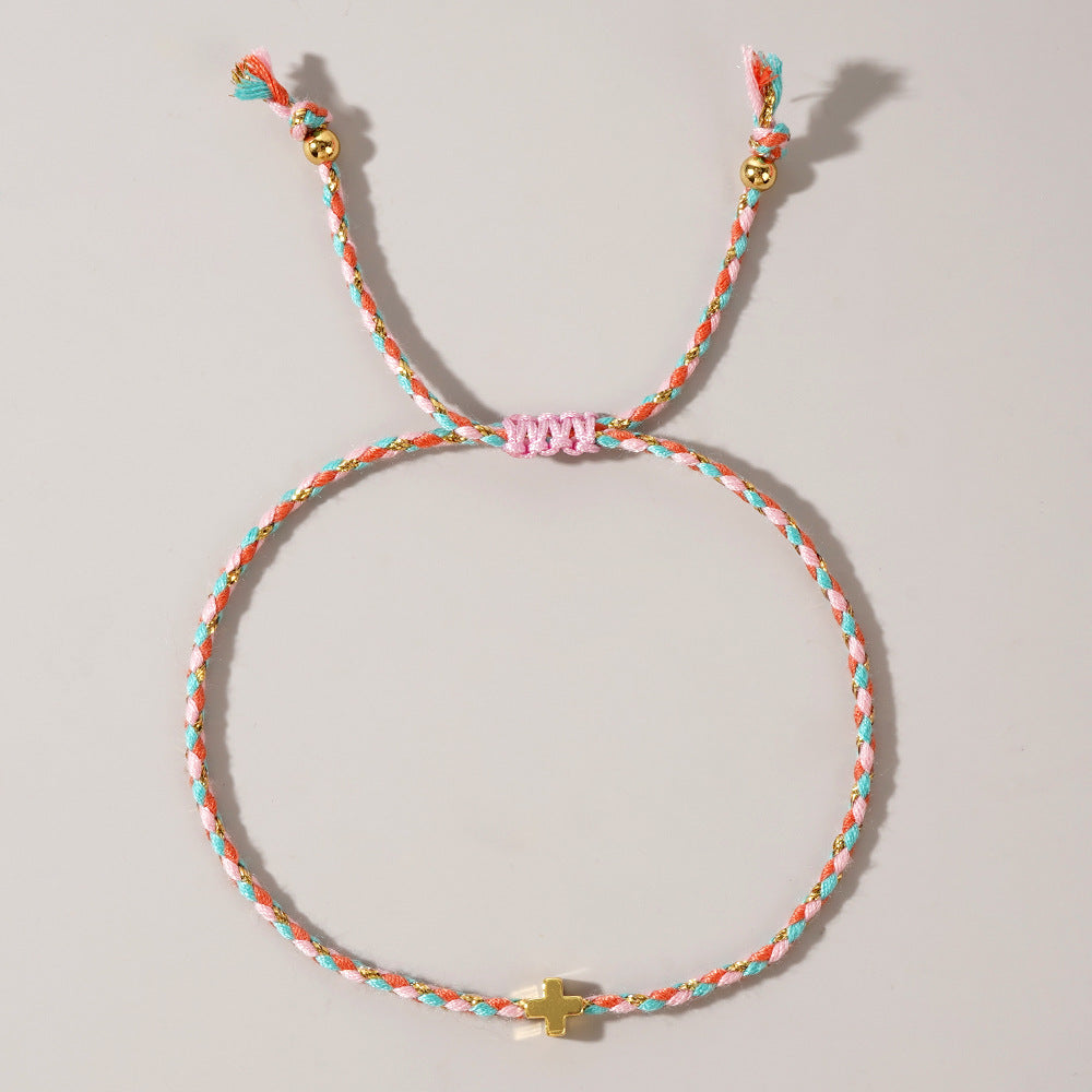 Wholesale Simple Casual Style Four-color Cotton Rope Copper Cross Bracelet