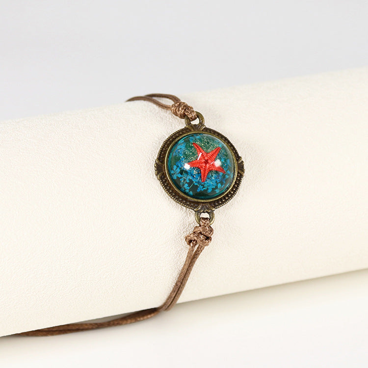 Wholesale 12pcs Wax Rope Vintage Starfish Natural Resin Bracelet