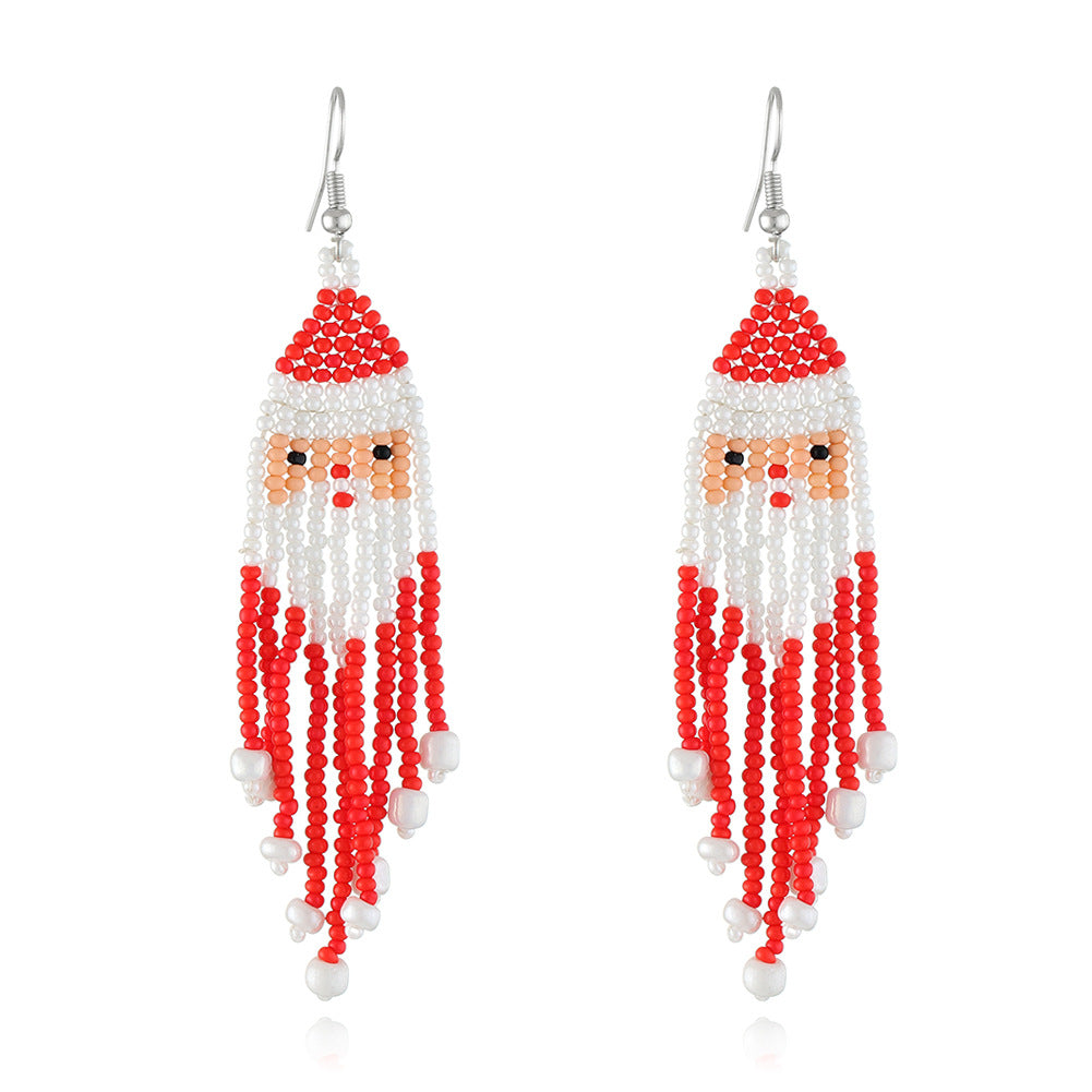 Wholesale Christmas Tassel Hand Knitted Christmas Tree Santa Claus Rice Bead Earrings