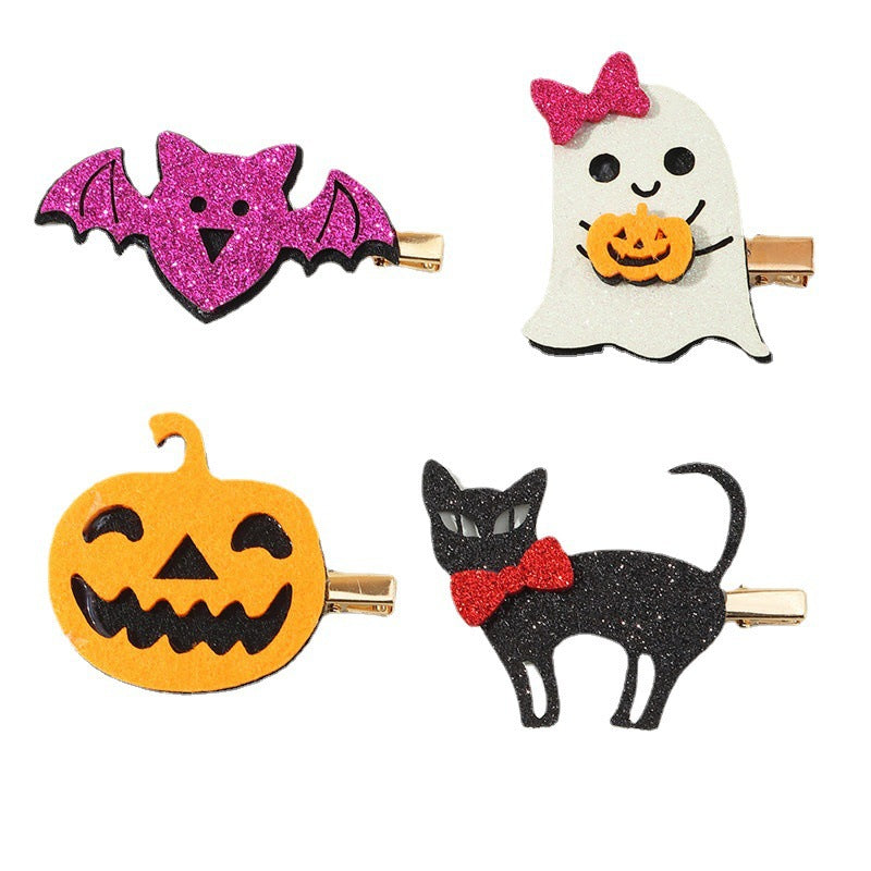 Wholesale Halloween Cartoon Pumpkin Cat Bat Ghost Leather Kids Hair Clips