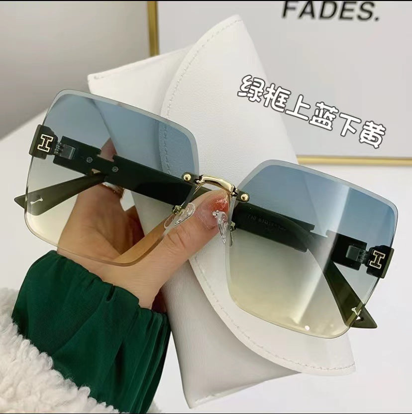 Wholesale Frameless Trimmed Large Frame Gradient Lens Sunglasses