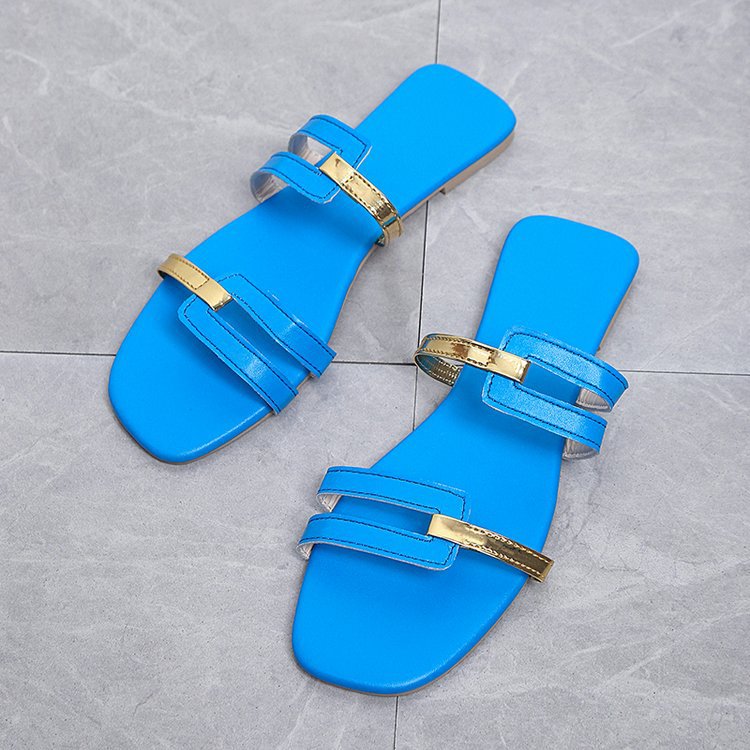 Wholesale PU Color Block Fashion Flat Slippers