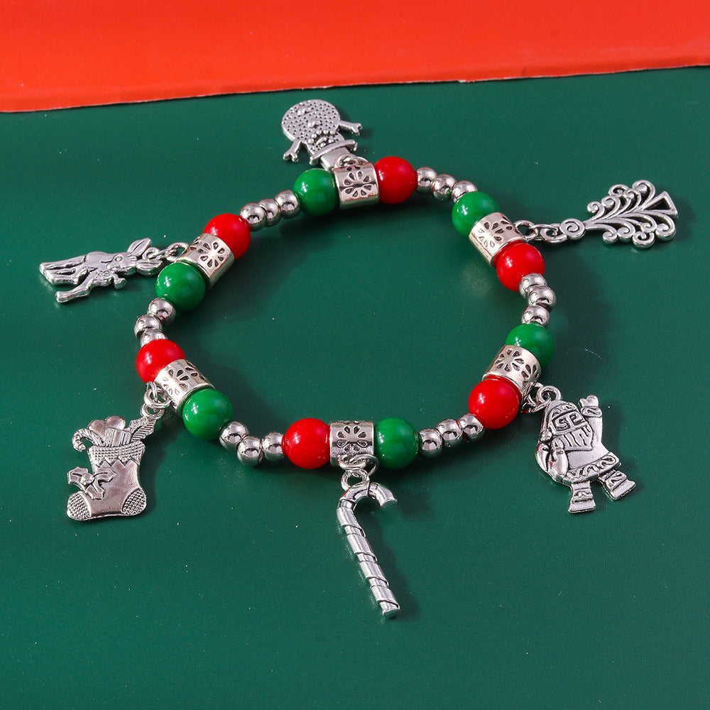 Wholesale Christmas Beaded Christmas Tree Snowflake Bell Alloy Bracelet