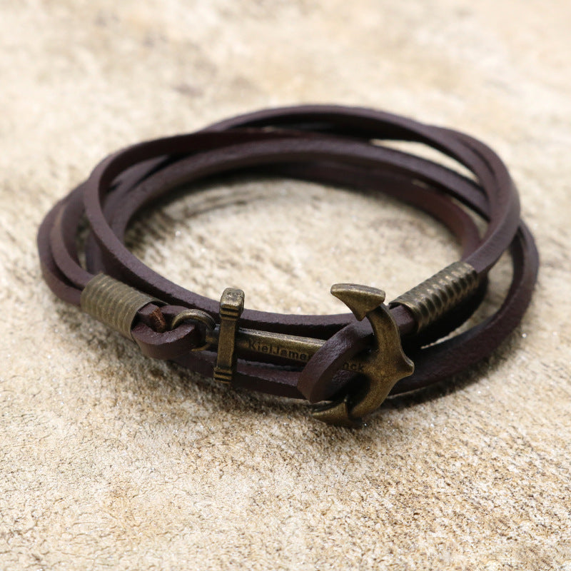 Wholesale Ship Anchor Bracelet Multi-layer Cowhide Bracelet