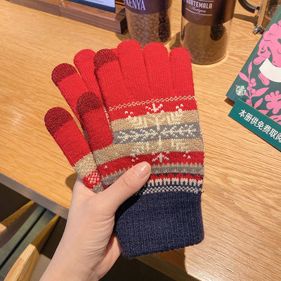 Wholesale Plus Velvet and Thickened Winter Five-finger Double-layer Cold-proof Snowflake Wool Gloves