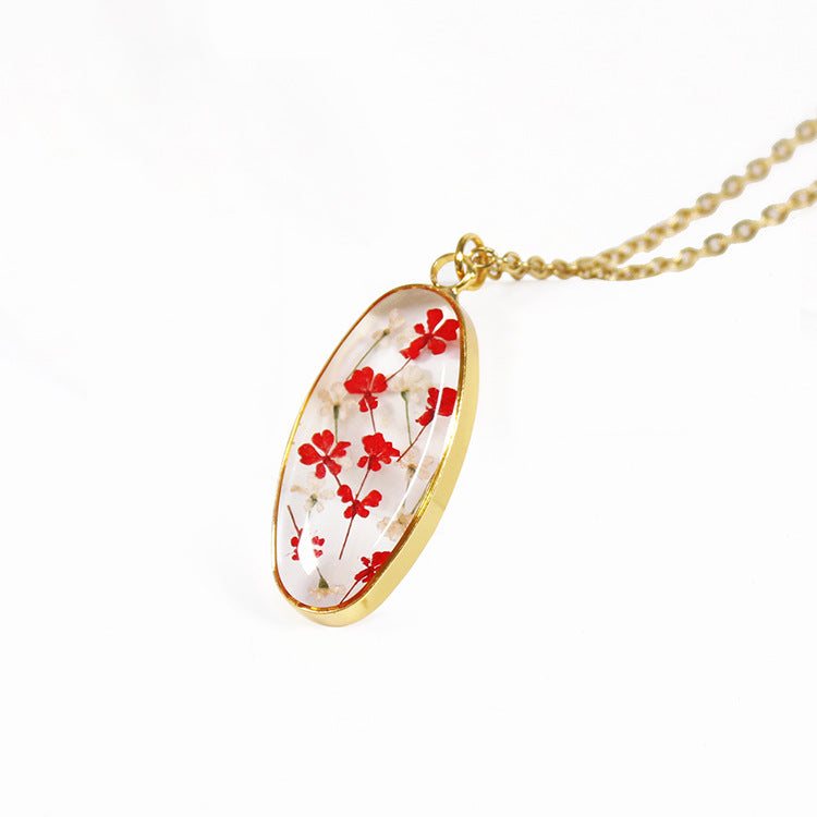 Wholesale 12pcs Colorful Baby's Breath Dripping Resin Natural Dried Flower Plant Specimen Necklace