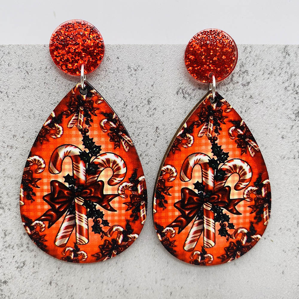 Wholesale Christmas Water Drop Wooden Earrings