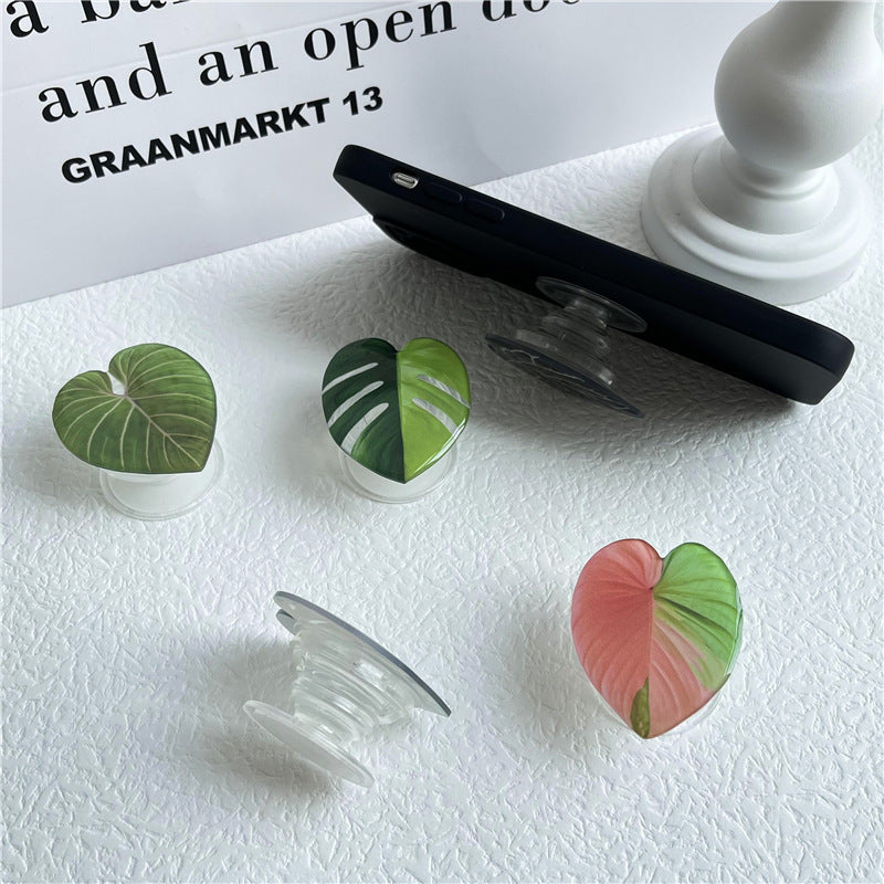 Wholesale Simulation fresh leaf epoxy airbag bracket creative lazy desktop support back sticker retractable Mobile phone bracket
