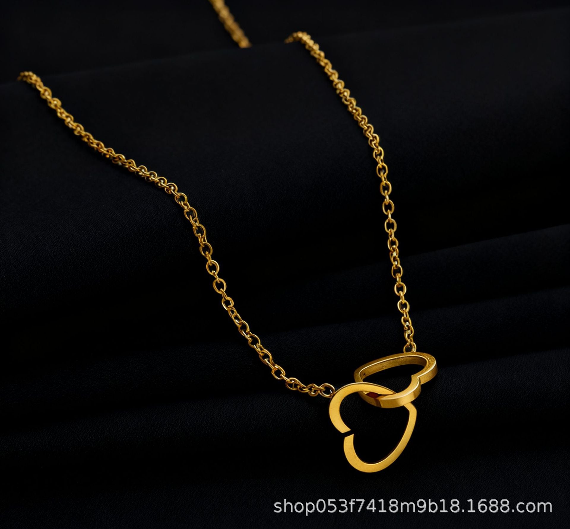 Wholesale Sweet Valentine's Day Double Love Titanium Steel Necklace