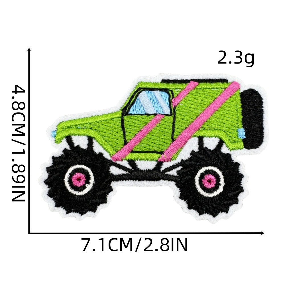 Wholesale Trendy Monster Truck Embroidered Patch Polyester Sew On Applique For Kids Clothing Bags And DIY Crafts