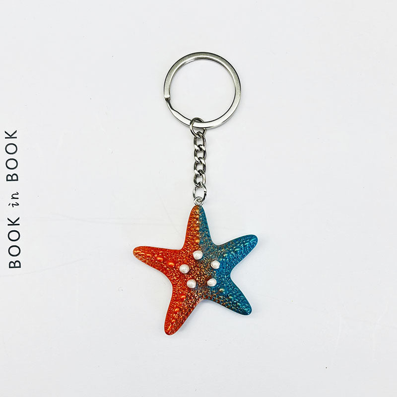 Wholesale Colorful Ocean Star Shell Metal Keychain