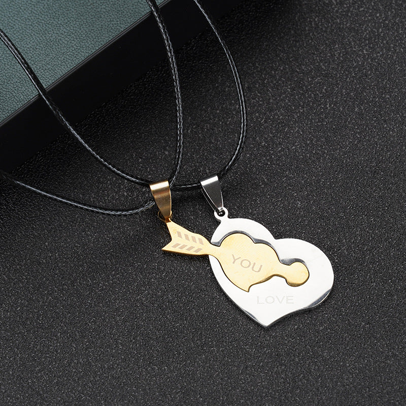Wholesale A variety of stainless steel black and white cat pendant lovers necklace creative hug shape stitching Valentine's Day