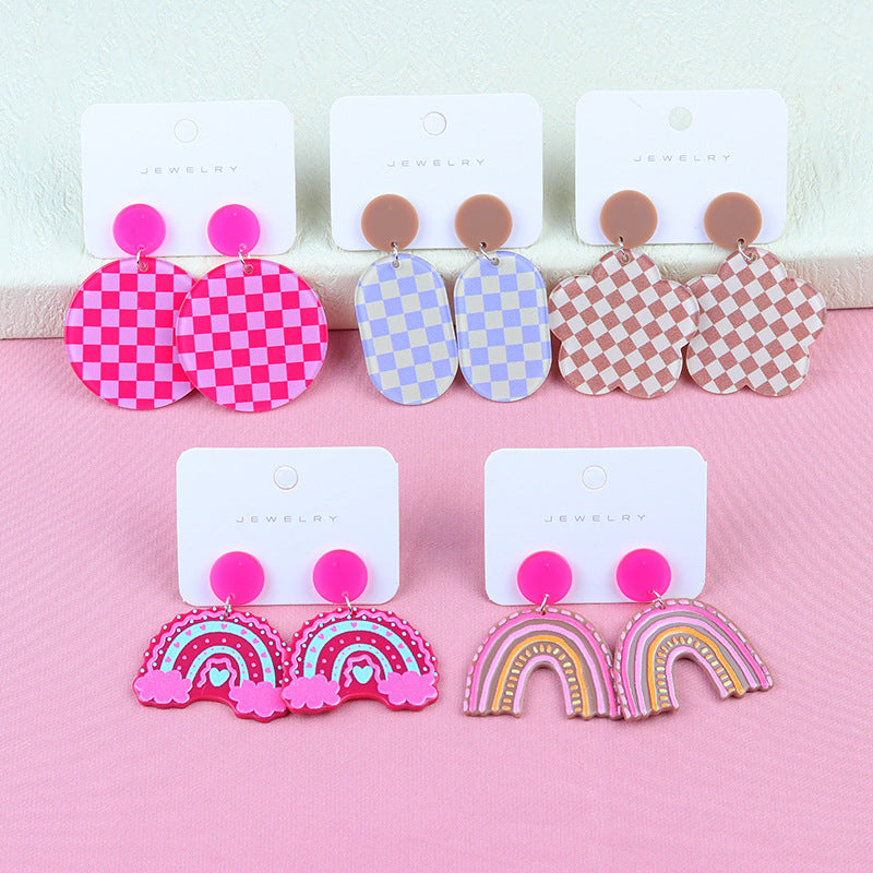 Wholesale Rainbow Checkerboard Geometric Stud Earrings