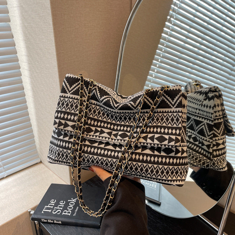 Wholesale Rhombus Ethnic Style Chain Canvas One Shoulder Large Capacity Envelope Bag