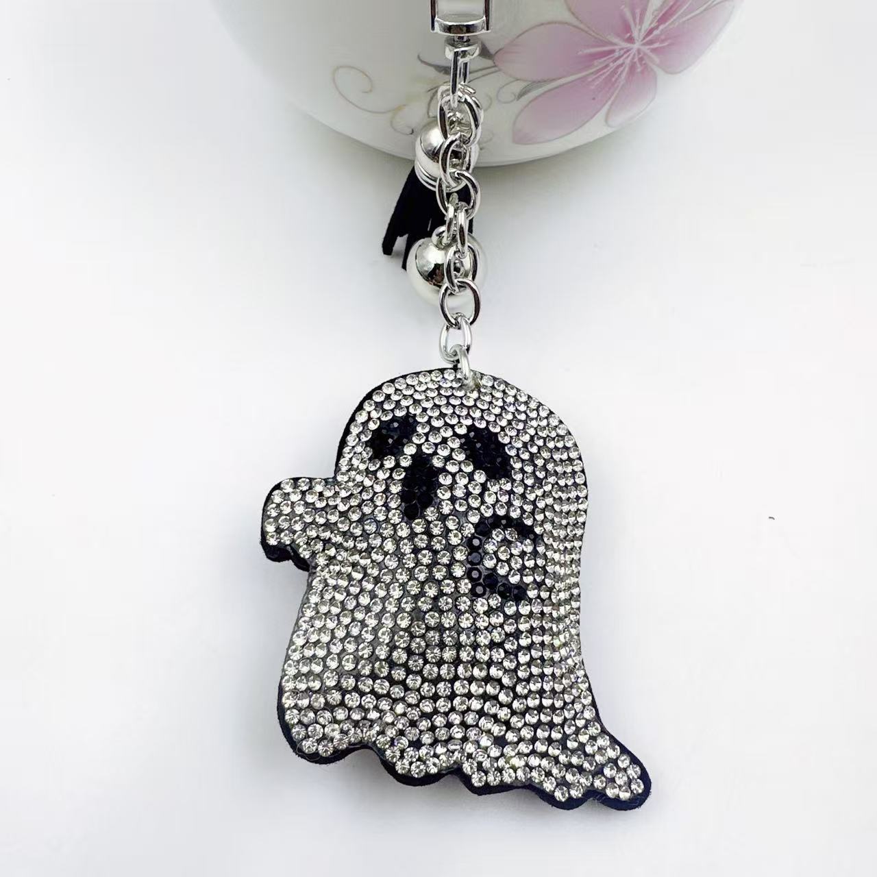 Wholesale Zinc Alloy Rhinestone Ghost Keychain  Bag Charm Women S Purse Accessory Car Key Pendant