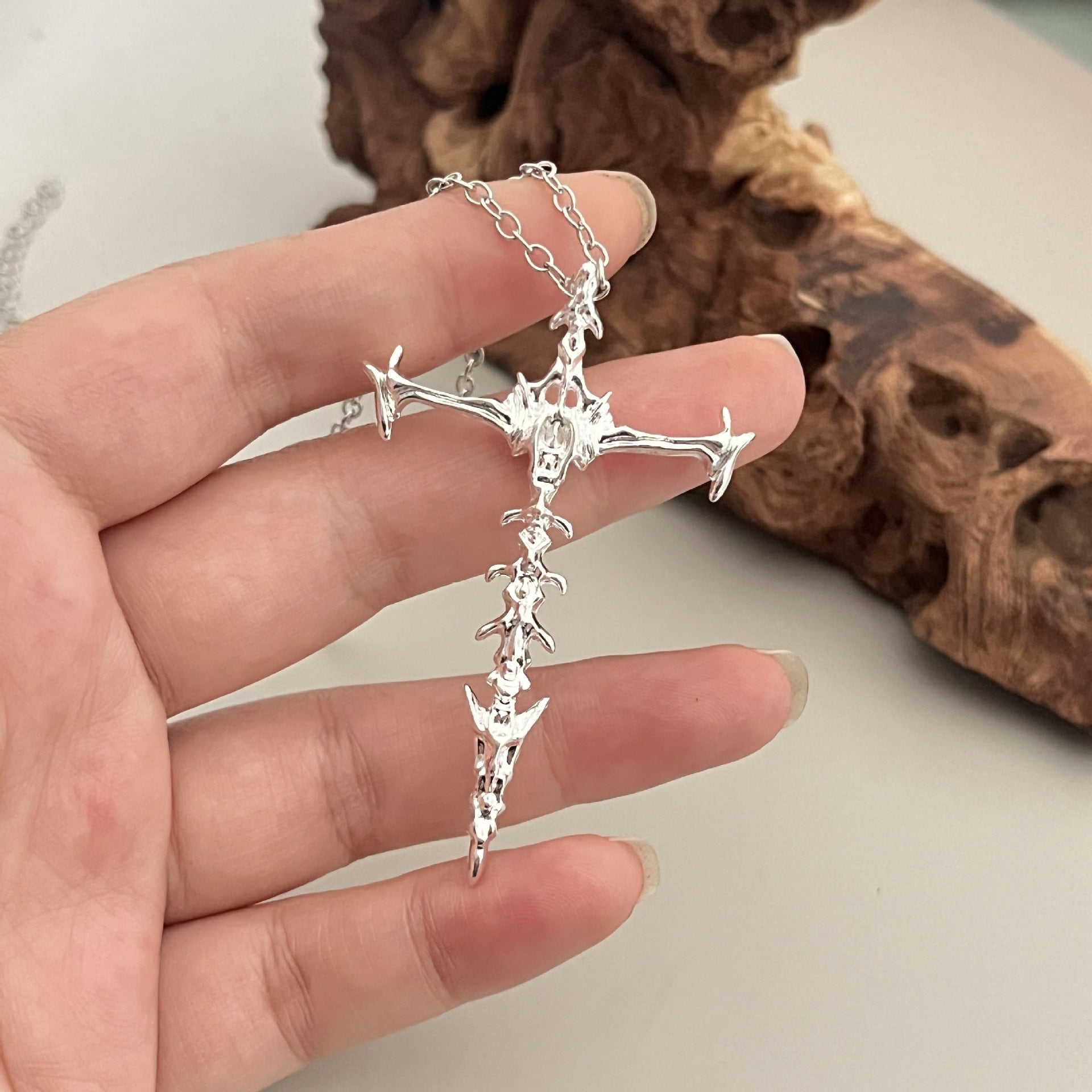 Wholesale Personalized Chiropractic Cross Necklace Couple's Hollow Retro Bones Dark Pendant Stereo Double-Sided Punk Necklace