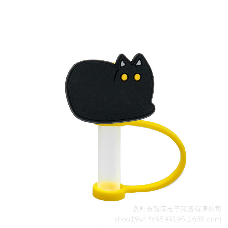 Wholesale 10PCS/PACK  Cute Cartoon Black Cat Silicone Straw Cap