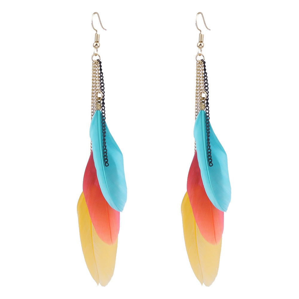 Wholesale Vintage Long Feather Tassel Earrings Bohemian Long Leaf Earrings