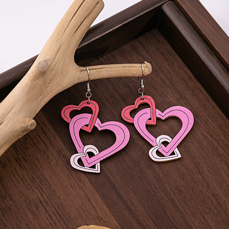 Wholesale Cute Hollow Color Heart Wooden Earrings