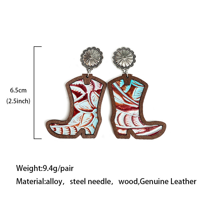 Wholesale Western Style Western Cowboy Boots Leopard Print Cow Print Earrings