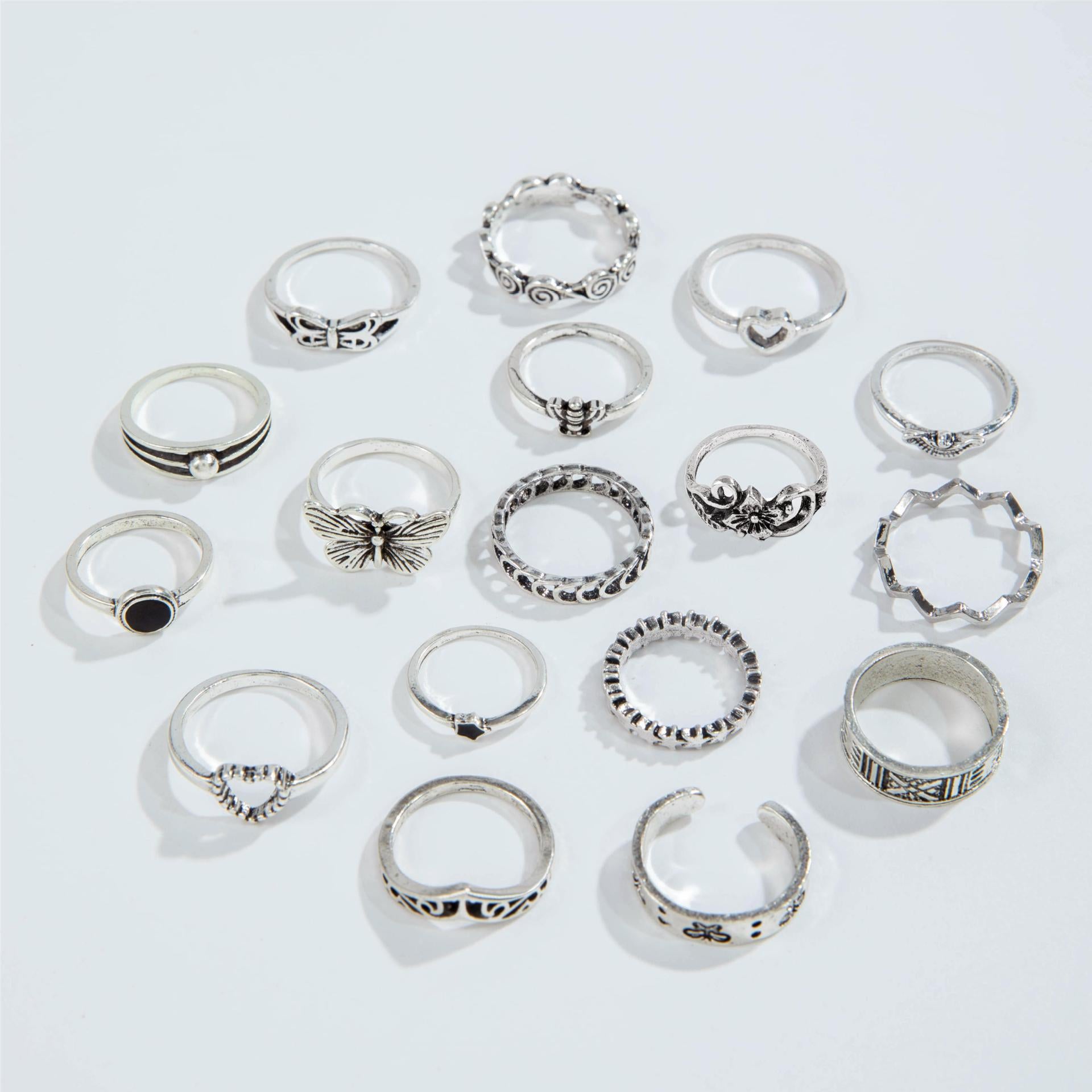 Wholesale Hollow Geometric Black Gemstone Ring Set