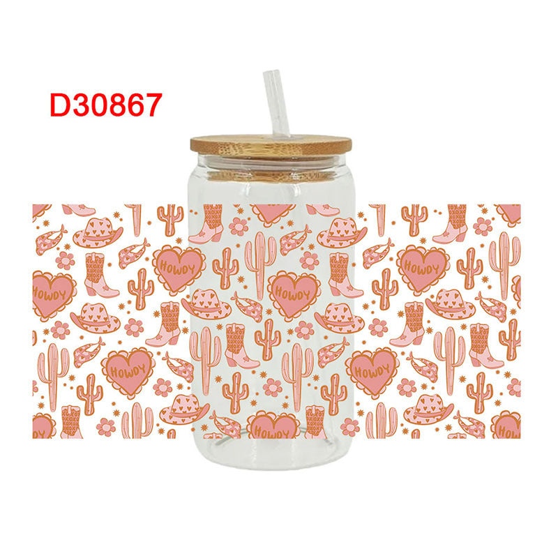 Wholesale Pink Western-style Cactus Series 16oz Cup UV DTF Wraps