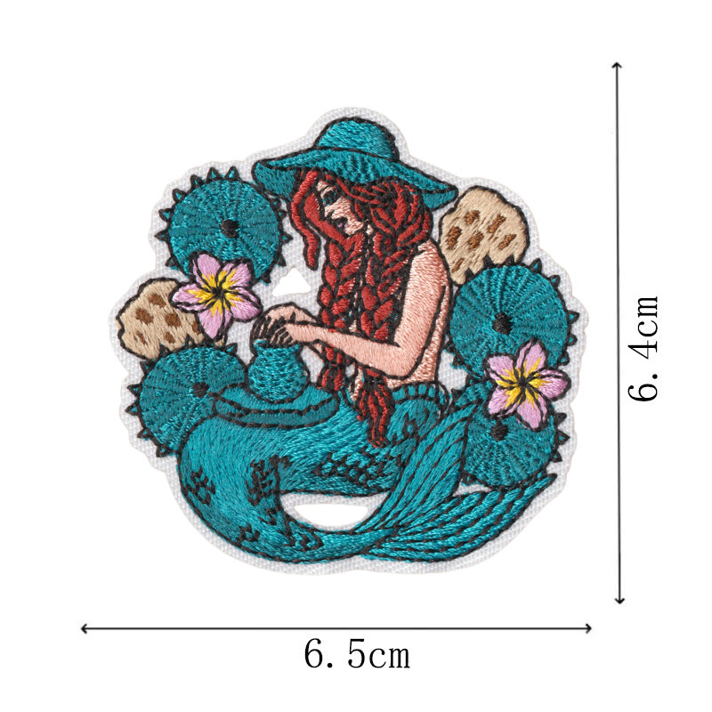 Wholesale West Coast Retro Mermaid Adhesive Embroidered Patches Guitar Cactus Nautical Design For Coat Repair Chic Craft Supply Boutique Resale