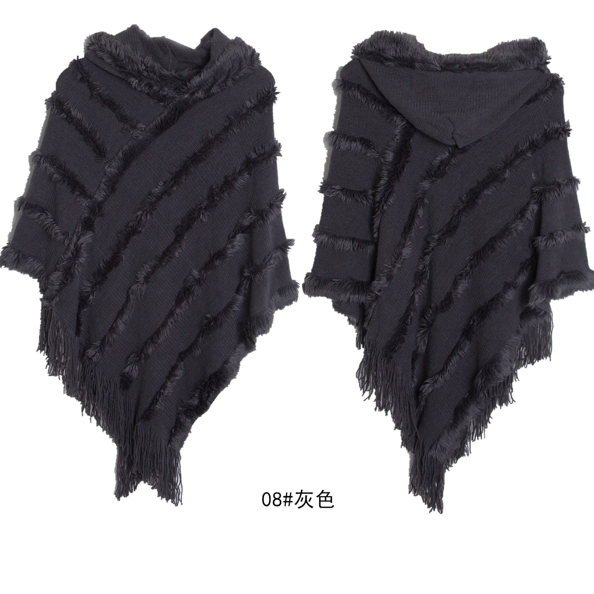 Wholesale Autumn and Winter Shawl Solid Color Hooded Knitted Pullover Cape Shawl